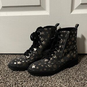 JustFab Black and Silver Star Combat Boots
